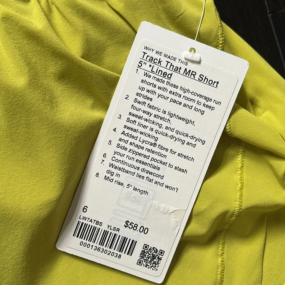 LULULEMON TRACK THAT MR SHORTS 5” IN YELLOW SERPENTINE (YLSR) SZ 6,8 NWT RARE! - Picture 6 of 11